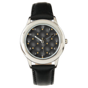 Elegant Black Gold Diamond Tufted Watch