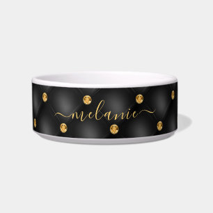 Elegant Black Gold Diamond Tufted Your Name Bowl