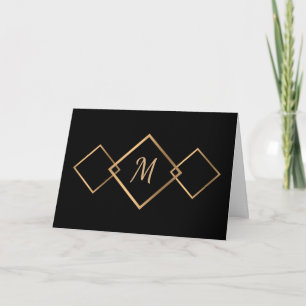 Elegant Black Gold Diamonds Monogram Custom Card