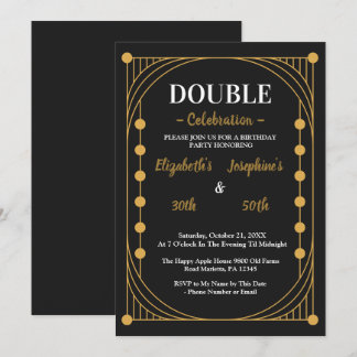 Elegant Black Gold Double Birthday Party Invitation
