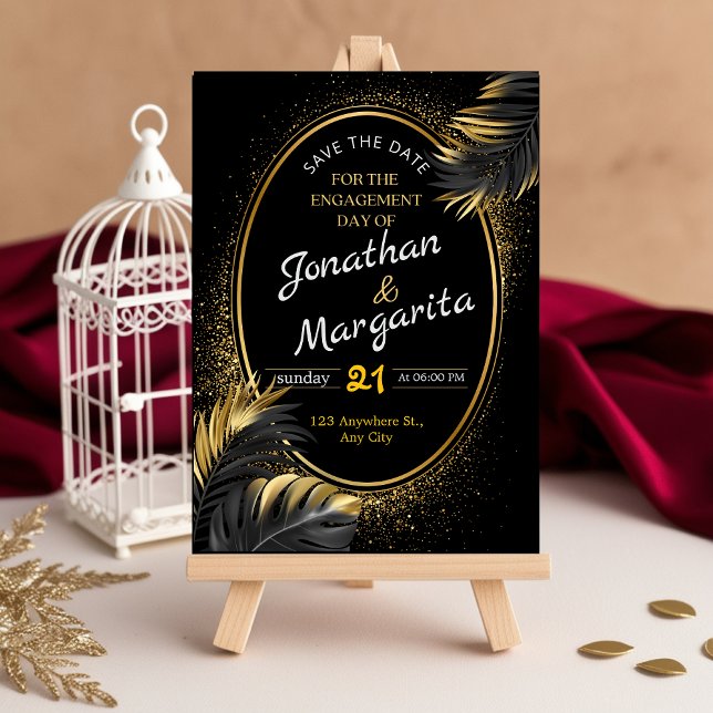 Elegant Black & Gold Engagement Card (Creator Uploaded)
