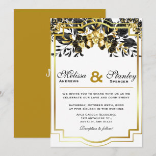 Elegant Black Gold Eucalyptus Geometric Wedding Invitation