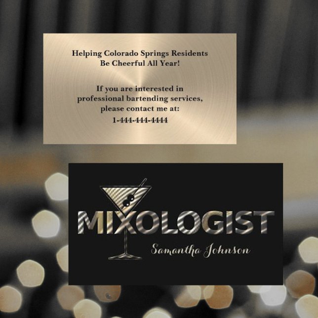 Elegant Black Gold Event Bartender Business Card (Creator Uploaded)