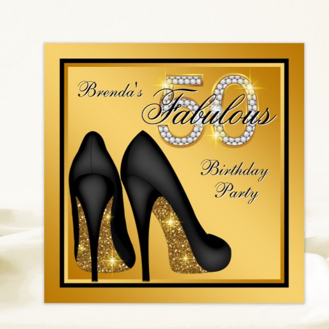 Elegant Black Gold Fabulous 50th Birthday Party Invitation (Creator Uploaded)