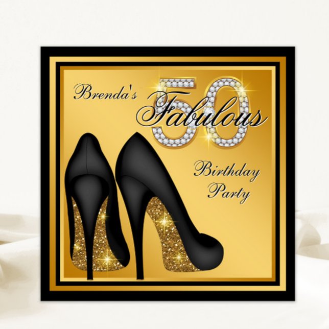 Elegant Black Gold Fabulous 50th Birthday Party Invitation (Creator Uploaded)