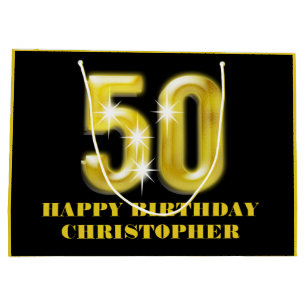 Elegant black gold faux 50th birthday celebration large gift bag
