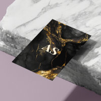 Elegant black gold faux glitter marble monogram