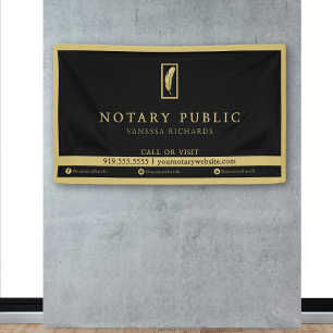 Elegant Black Gold Feather Logo Notary Event  Banner