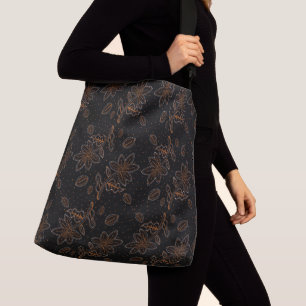 Elegant Black & Gold Floral Batik Pattern Crossbody Bag