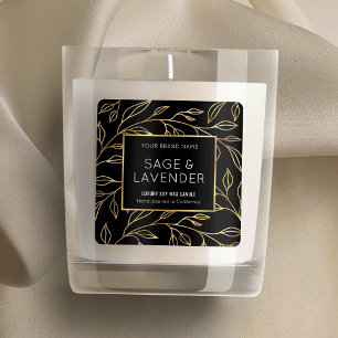 Elegant Black & Gold Floral Chic Product Jar Label