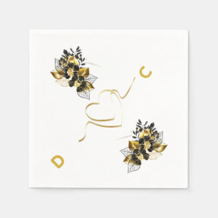 Elegant Black Gold Floral Event Paper Napkins