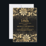 Elegant Black Gold Floral Glitter 18th Birthday Invitation<br><div class="desc">Beautiful,  elegant black and gold floral and glitter women's 18th birthday party invitation.   Text is customisable,  so make it your own.  Contact us for help with customisation or to request matching products.</div>