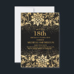 Elegant Black Gold Floral Glitter 18th Birthday Invitation<br><div class="desc">Beautiful,  elegant black and gold floral and glitter women's 18th birthday party invitation.   Text is customisable,  so make it your own.  Contact us for help with customisation or to request matching products.</div>