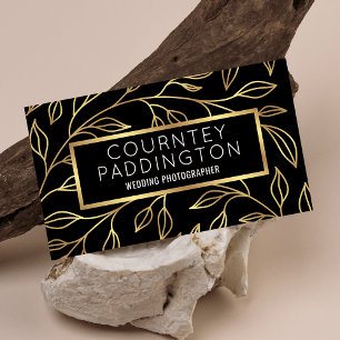 Elegant Black & Gold Floral Modern Professional Business Card