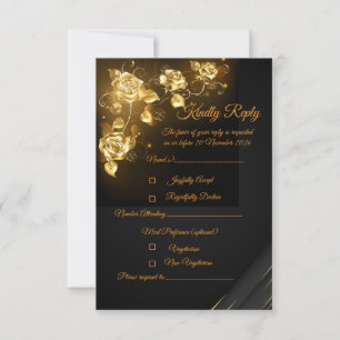 Elegant Black & Gold Floral RSVP Card