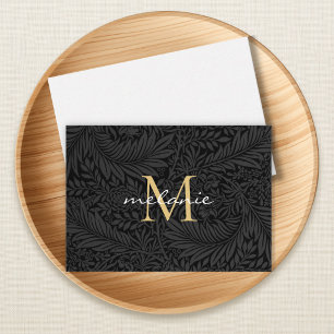 Elegant Black Gold Floral Script Monogram Card