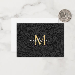 Elegant Black Gold Floral Script Monogram Card