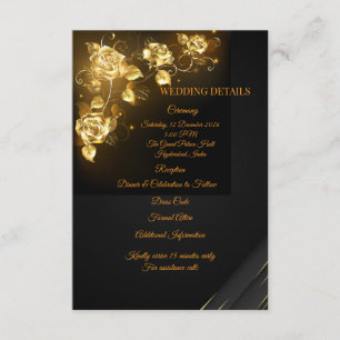 Elegant Black & Gold Floral Wedding Details Card