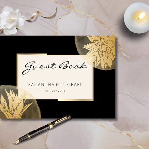 Elegant Black Gold Floral Wedding Guest Book