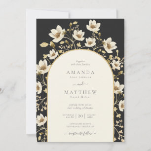Elegant Black Gold Floral Wedding Invitation