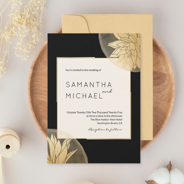 Elegant Black Gold Floral Wedding Invitation (Creator Uploaded)