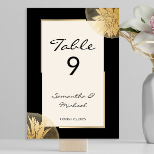 Elegant Black Gold Floral Wedding Reception Table Number
