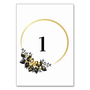 Elegant Black Gold Floral Wedding Table Number