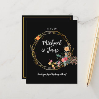 Elegant Black Gold Floral Wedding Thank You Card