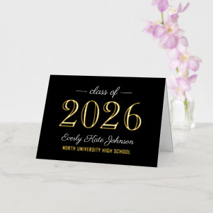 Elegant Black Gold Foil 2026 Graduation Thank You Greeting Card
