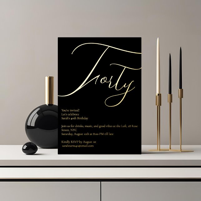 Elegant Black & Gold Foil 40th Birthday Invitation (Creator Uploaded)