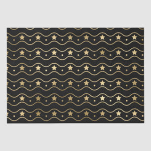 Elegant Black & Gold Foil Christmas Stars & Waves Tissue Paper