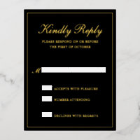 Elegant Black Gold Foil Formal Wedding RSVP Card