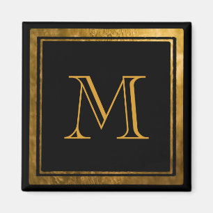 Elegant Black Gold Foil Framed Monogram Magnet