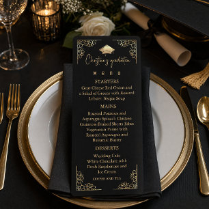 Elegant Black Gold foil Graduation Menu