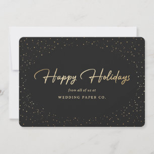 Elegant Black Gold Foil Hand Lettered Business Holiday Card