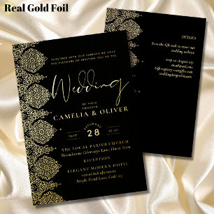Elegant Black Gold Foil Lace Ornate Wedding