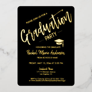 Elegant Black Gold Foil Modern Graduation Invite