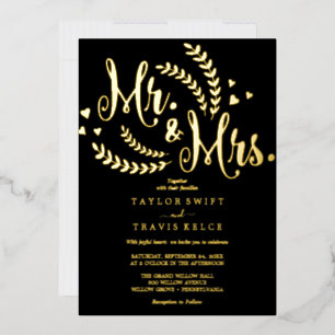 Elegant Black & Gold Foil Mr. & Mrs. Wedding 