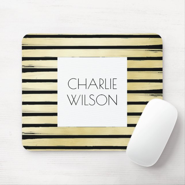 Elegant black gold foil paint striped with frame mouse pad (With Mouse)