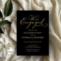 Elegant Black Gold Foil Script Engagement Party