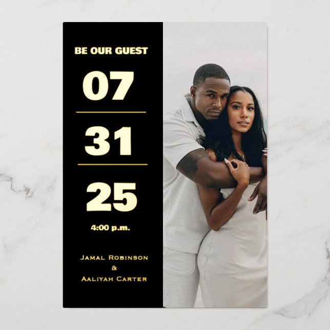 Elegant Black & Gold Foil Wedding Invitation (Front)