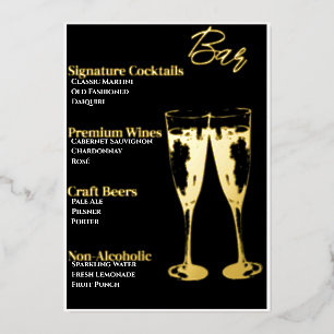 Elegant Black Gold-Foiled Cocktail Party Bar Menu