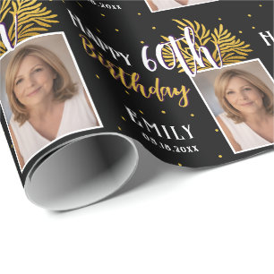 Elegant Black Gold Foliage 60th Birthday Wrapping Paper