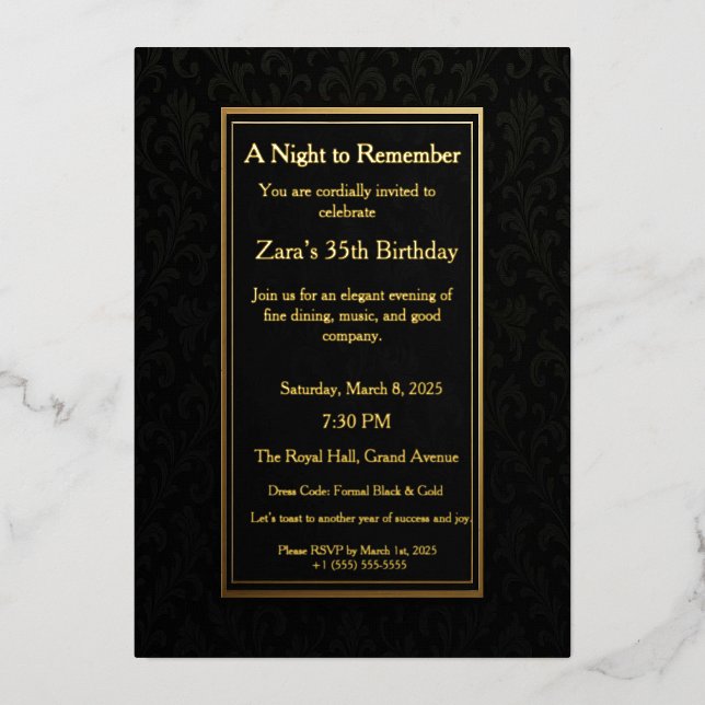 Elegant Black Gold Formal Foil Invitation (Front)
