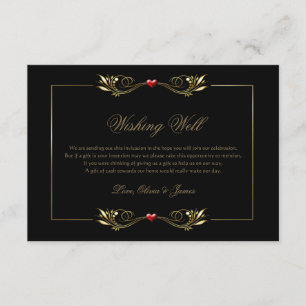 Elegant Black Gold Frame Red Heart Wishing Well Enclosure Card