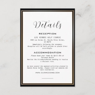 Elegant Black & Gold Frame Wedding Details Enclosure Card