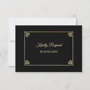Elegant Black Gold Frame Wedding Menu RSVP