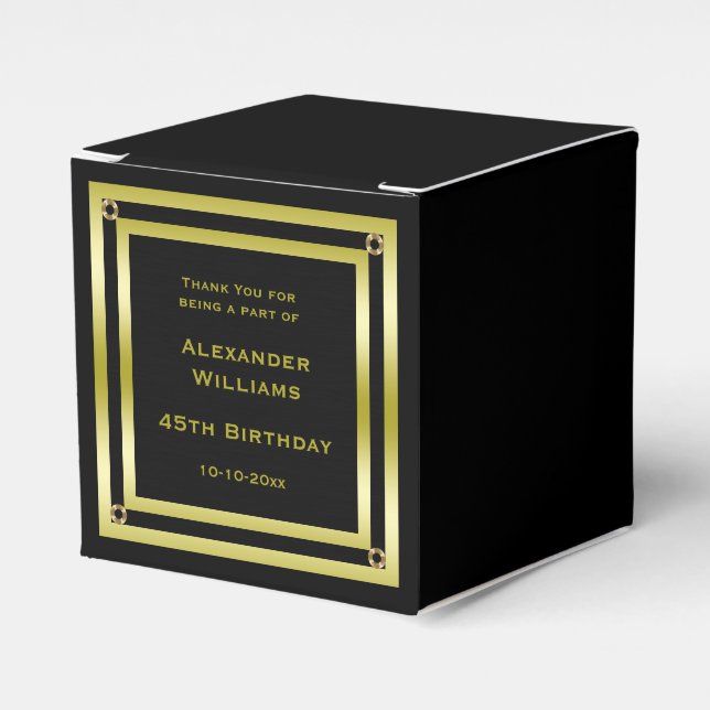 Elegant Black & Gold Framed 45th Birthday Favour Box (Front Side)