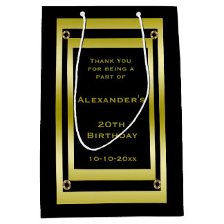 Elegant Black & Gold Framed Thank You Medium Gift Bag