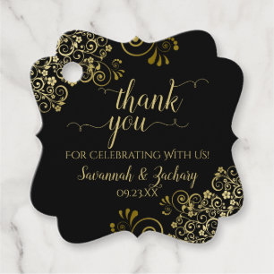 Elegant Black & Gold Frilly Wedding Thank You Favour Tags